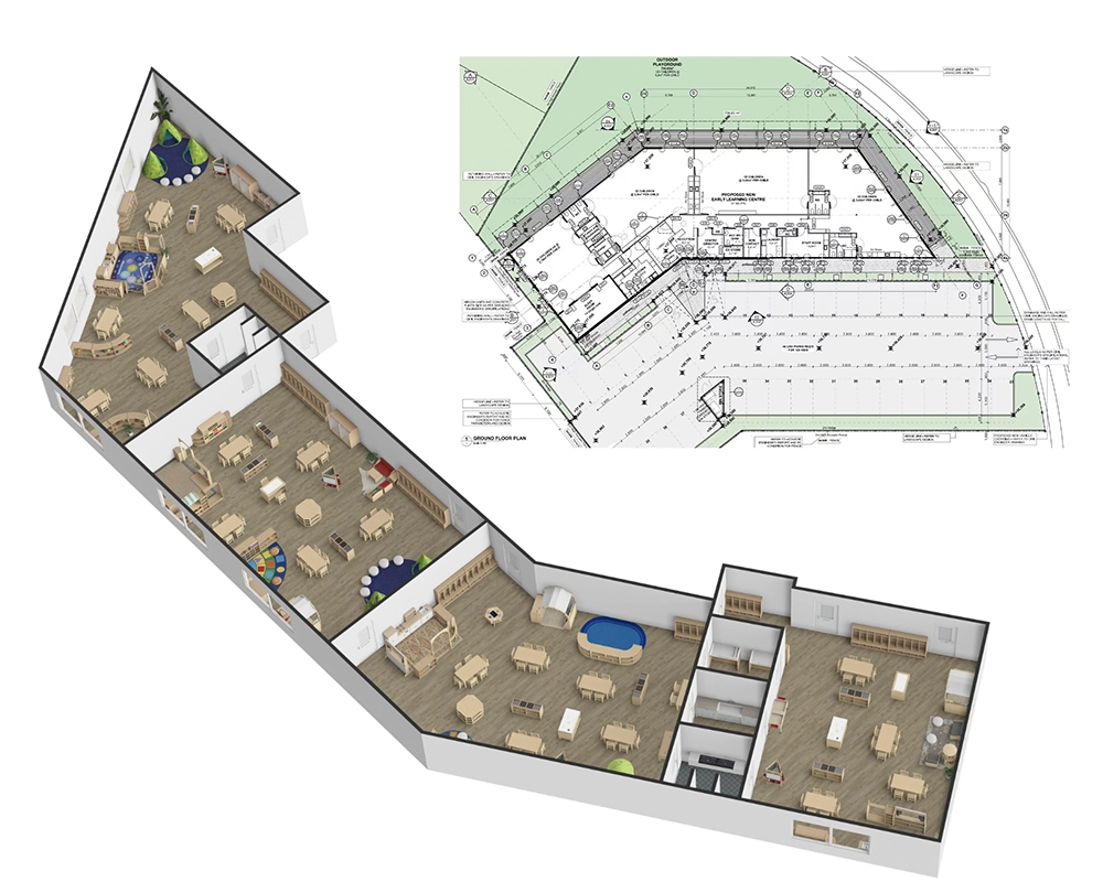 4 classrooms - 353.04m²- 120 children