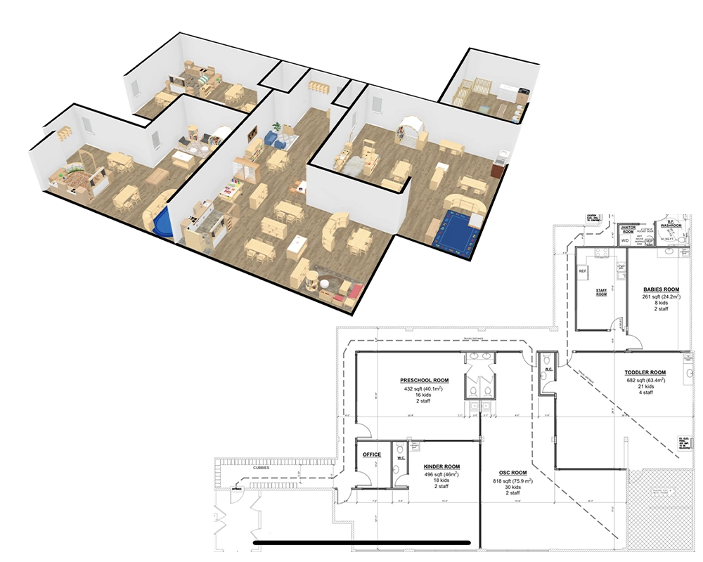 5 classrooms - 249m² - 93 children