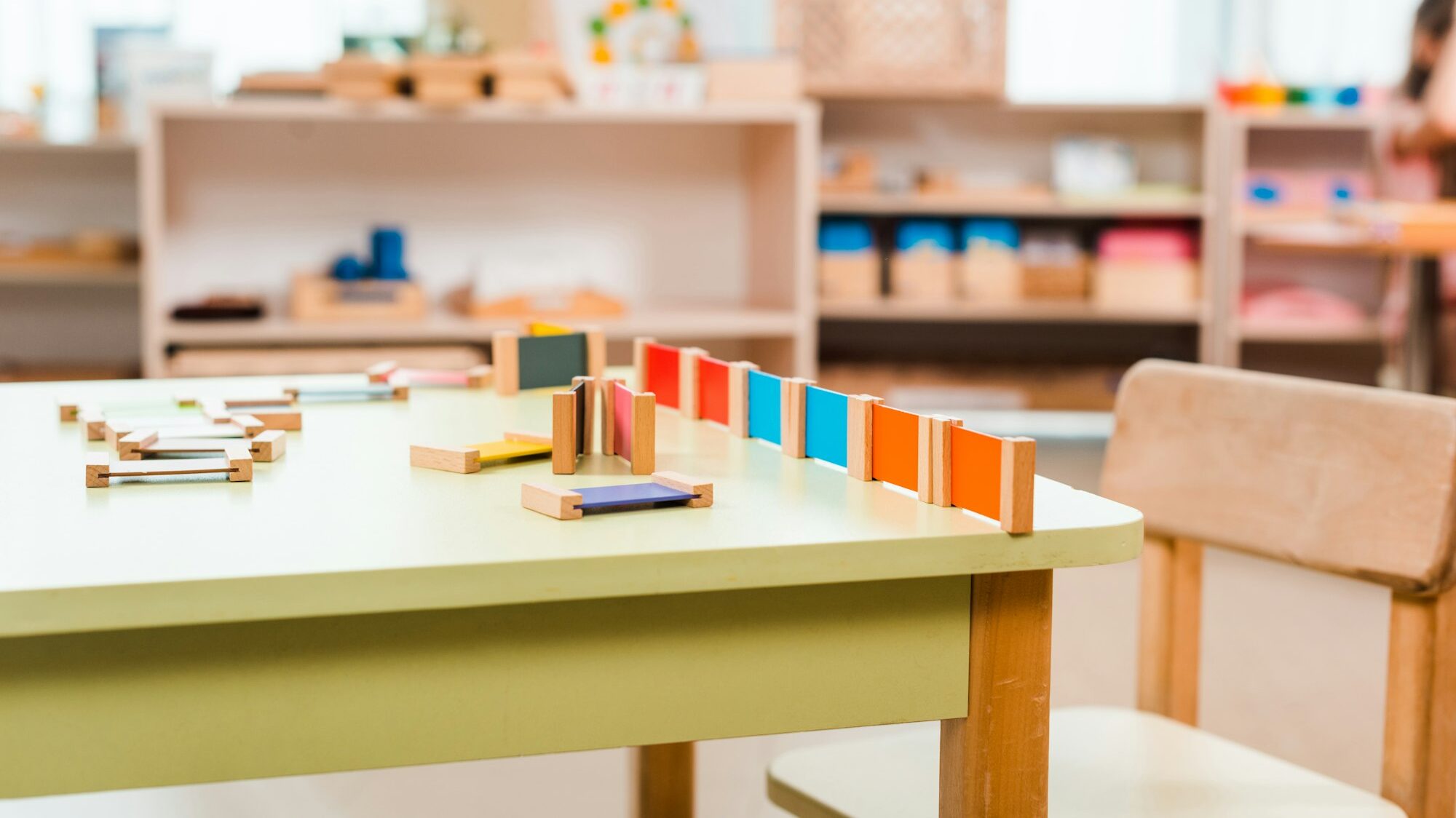 Selective focus of educational game on table in montessori school