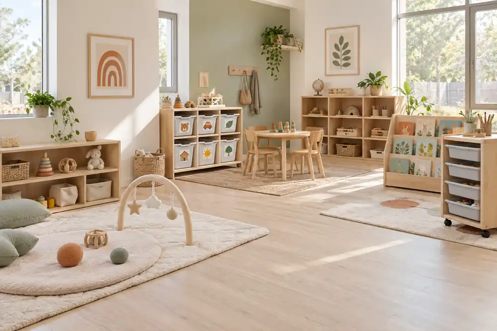 Daycare classroom storage by age group