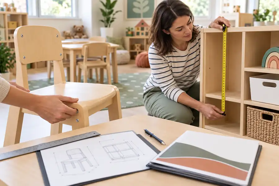 Checking daycare furniture dimensions, materials, and safety documents