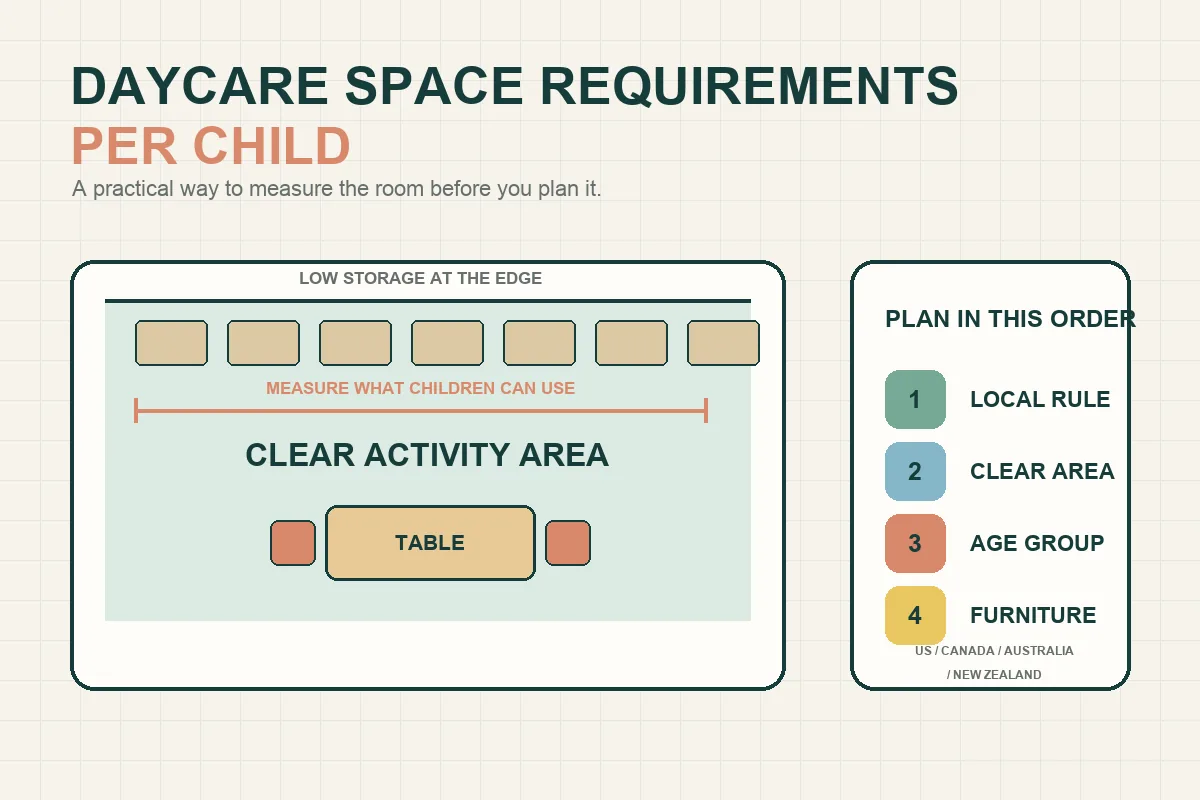 Daycare space requirements per child cover for the US Canada Australia and New Zealand