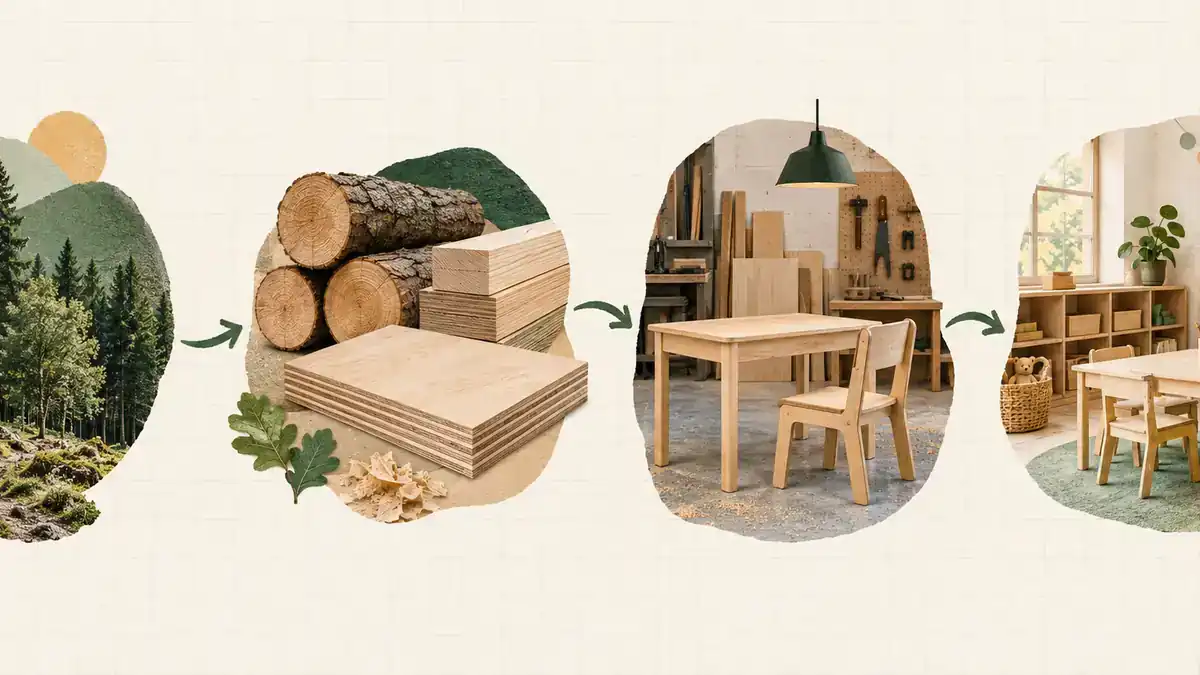 Visual flow from responsible forest material to FSC classroom furniture