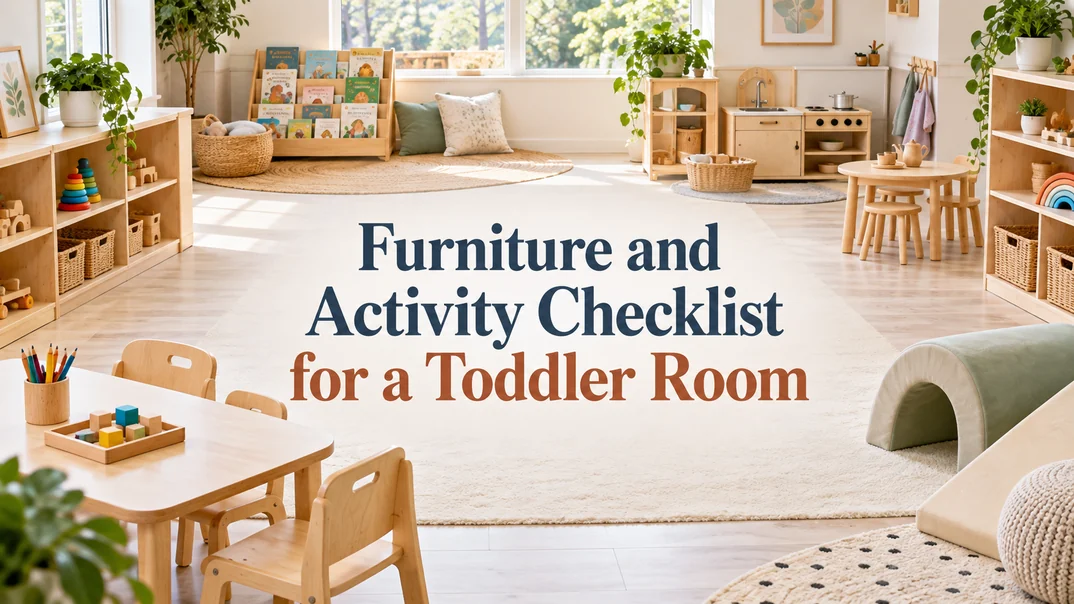 Toddler room with low furniture and clear activity areas