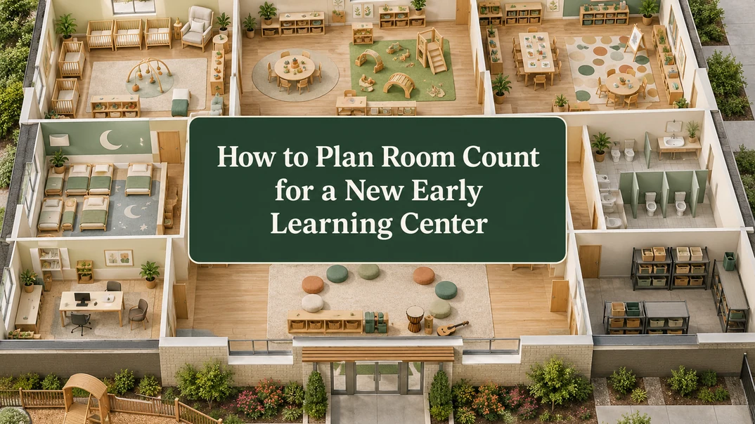 Isometric early learning center floor plan showing classrooms and support rooms